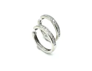 14k White Gold Diamond Hoops