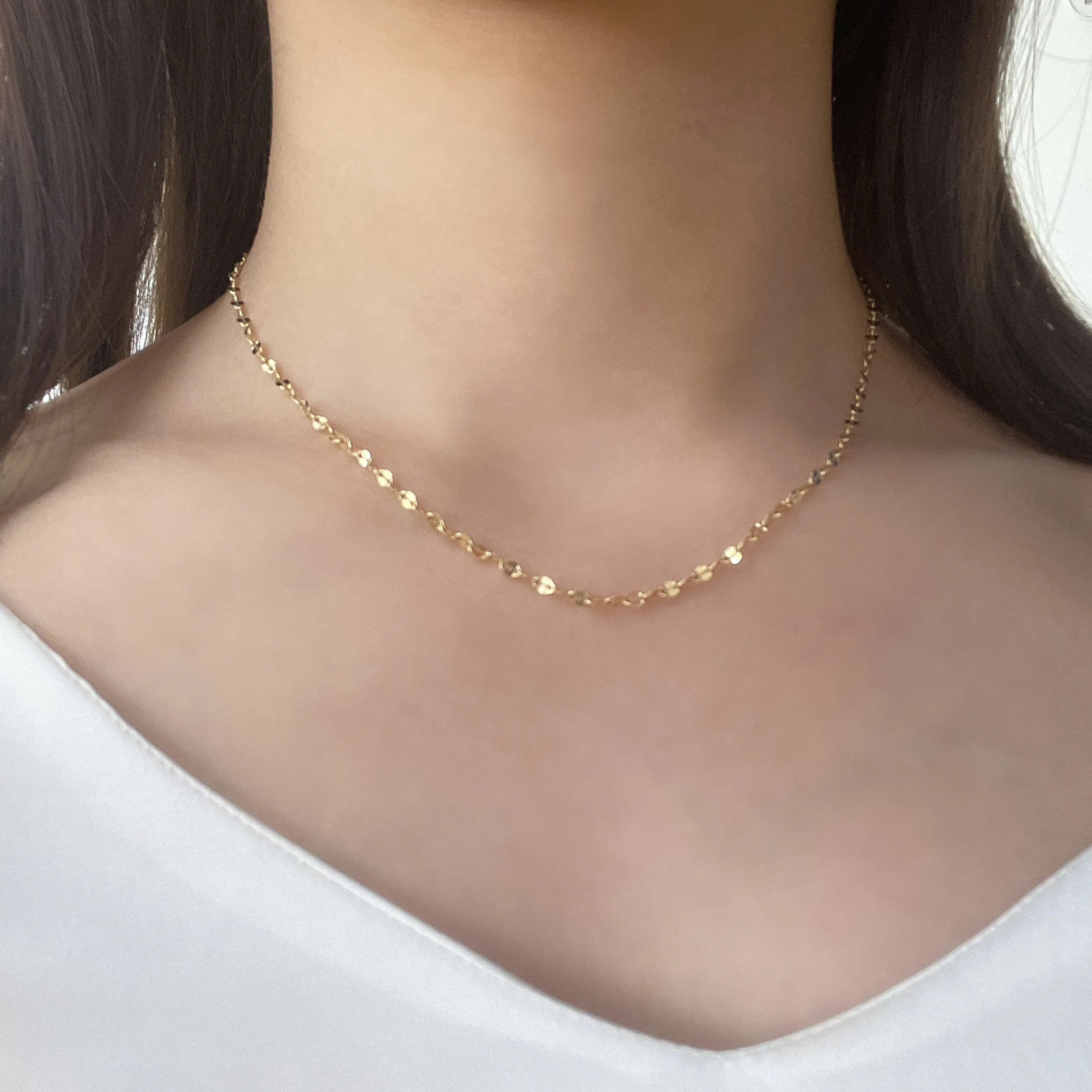 18k Yellow Gold Adjustable Lip Chain Necklace