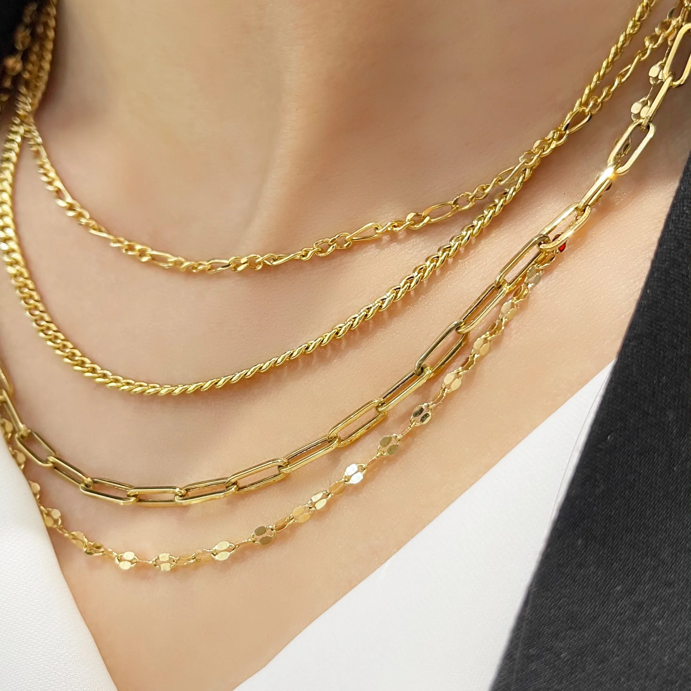 18k Yellow Gold Adjustable Lip Chain Necklace