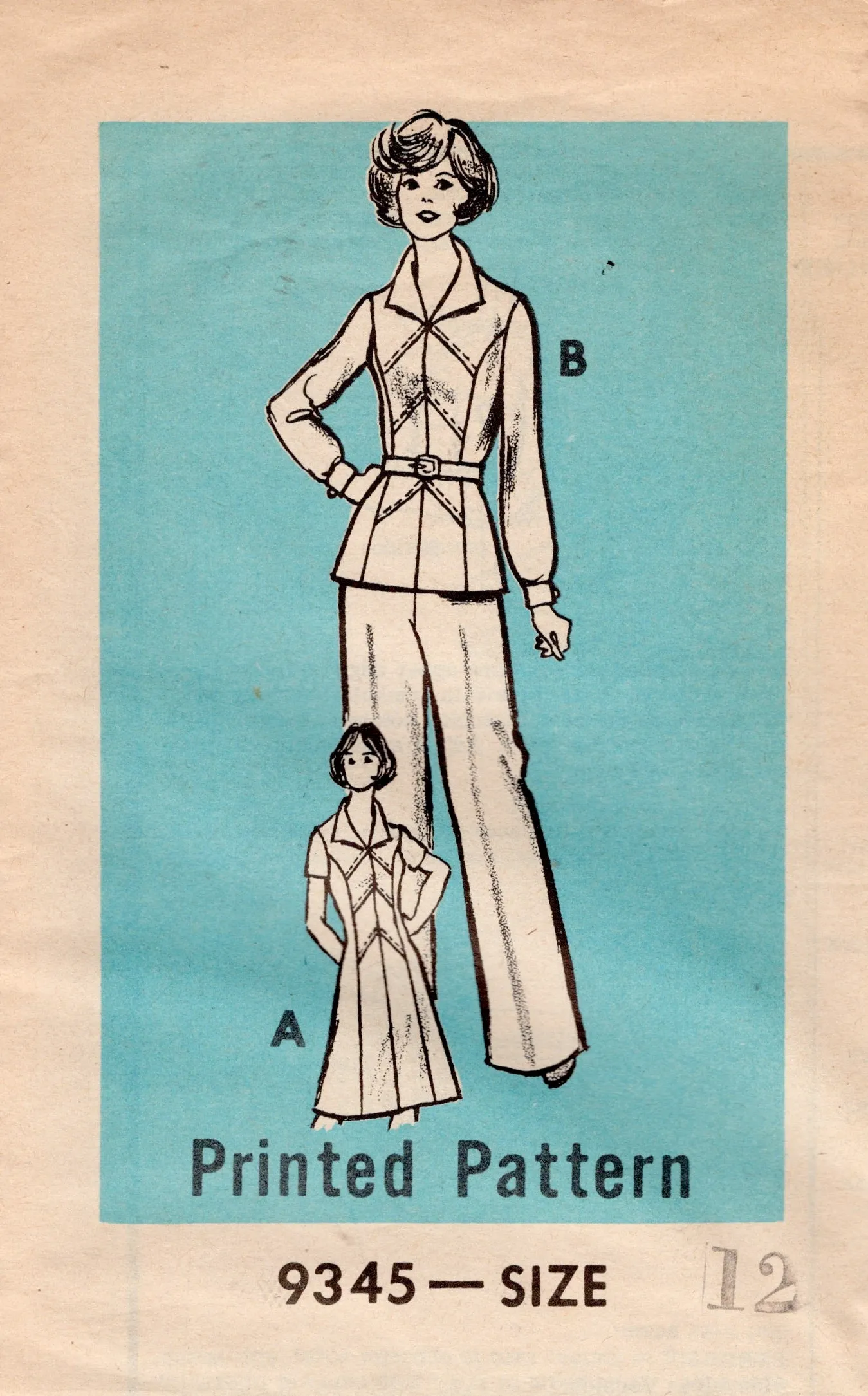 1970's Grit One Piece Dress or Tunic and Pants Pattern - Bust 34" - No. 9345