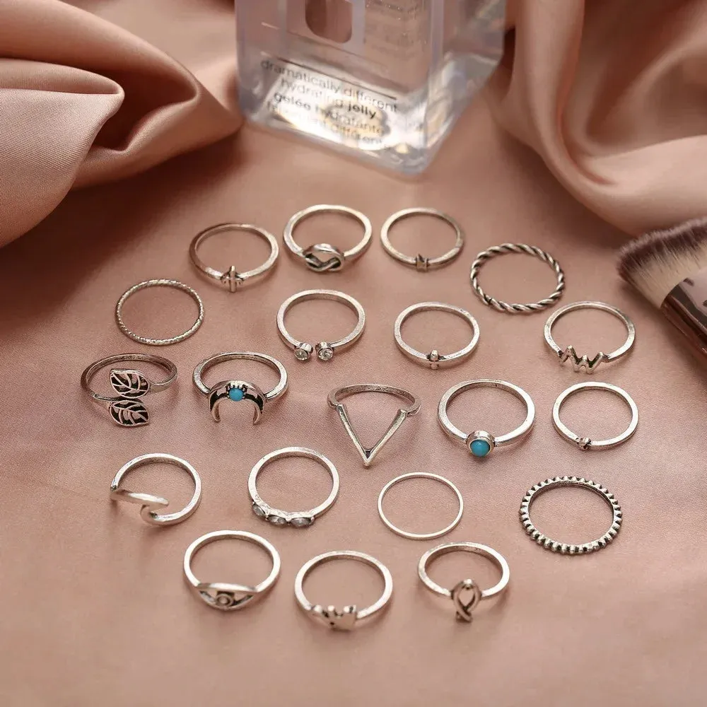 20-Piece King Bohemian Women's Eyes and Moon Combination Ring