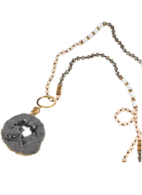 5 Way Druzy Beaded Necklace in Grey