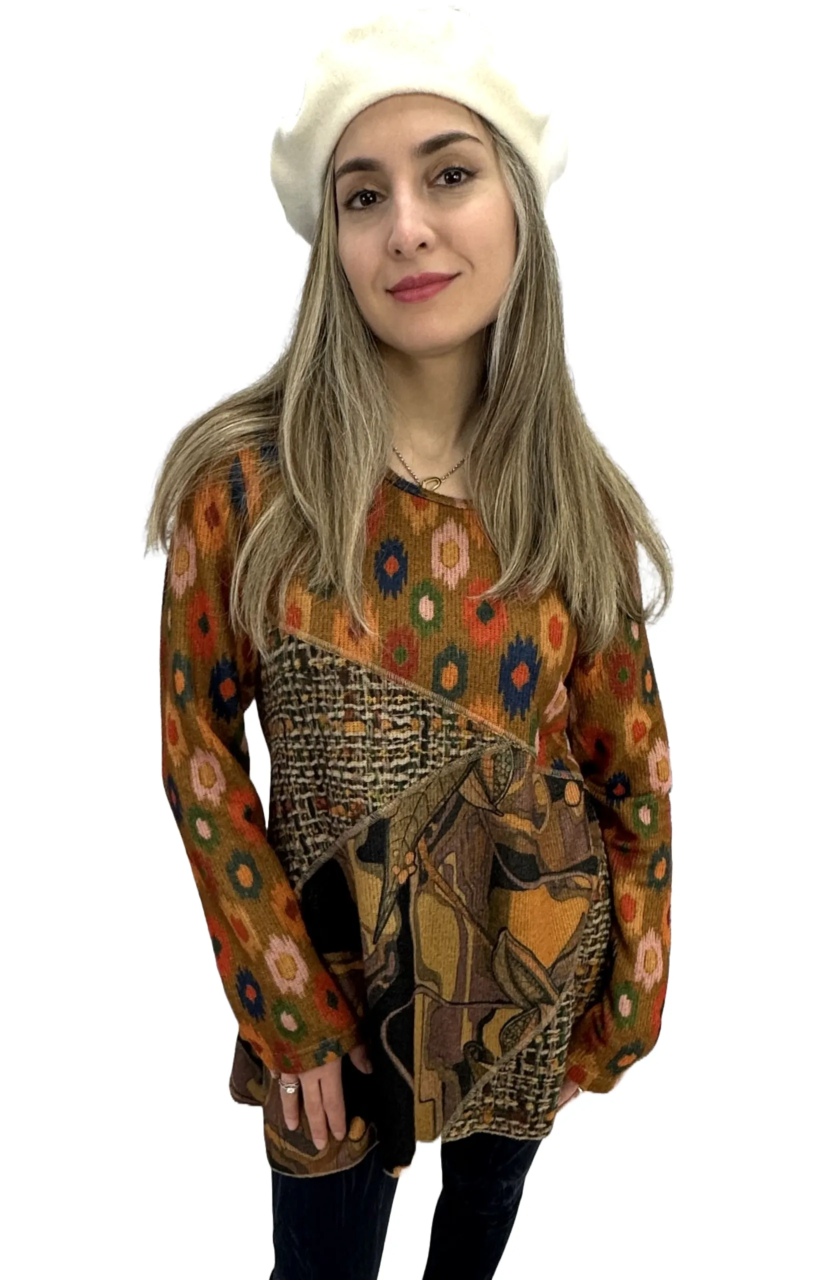 Abstract Printed Sweater Tunic