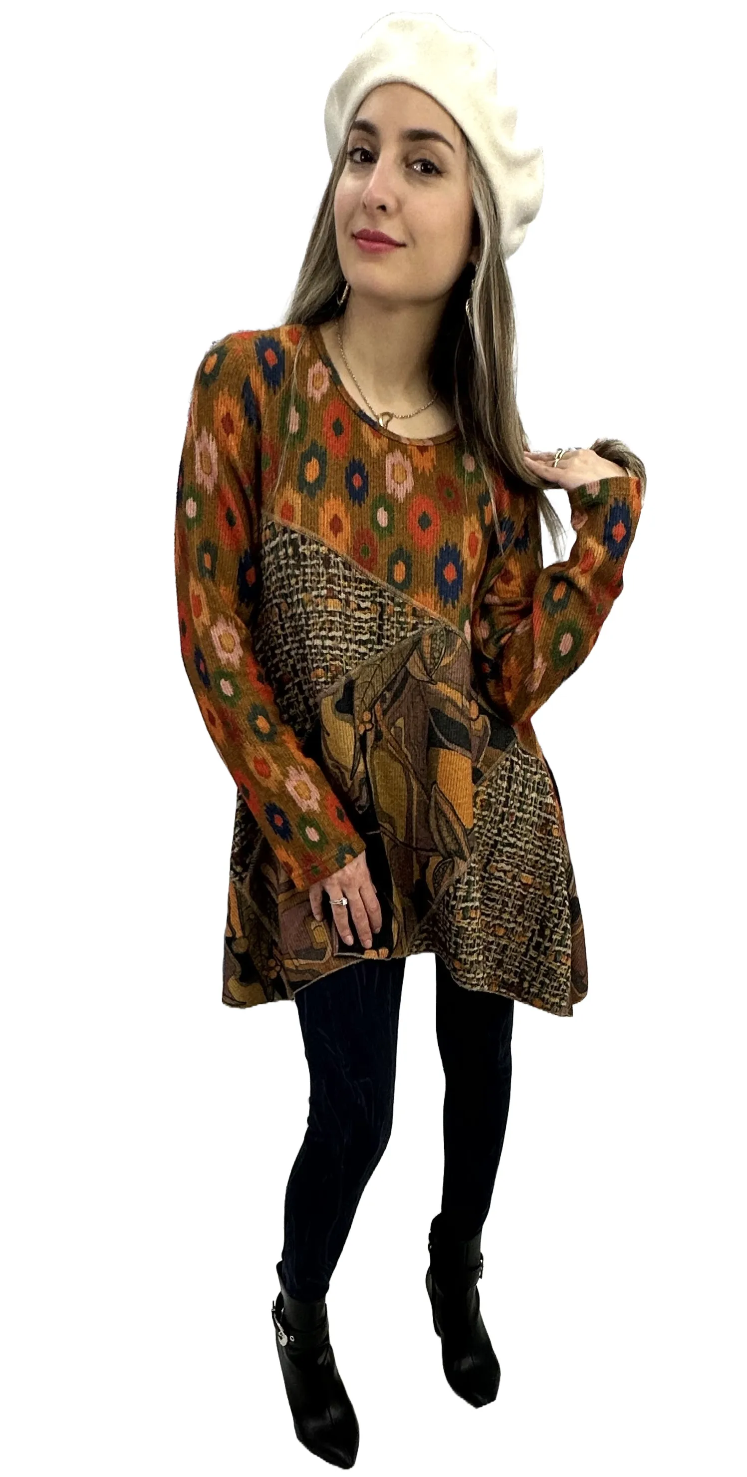 Abstract Printed Sweater Tunic