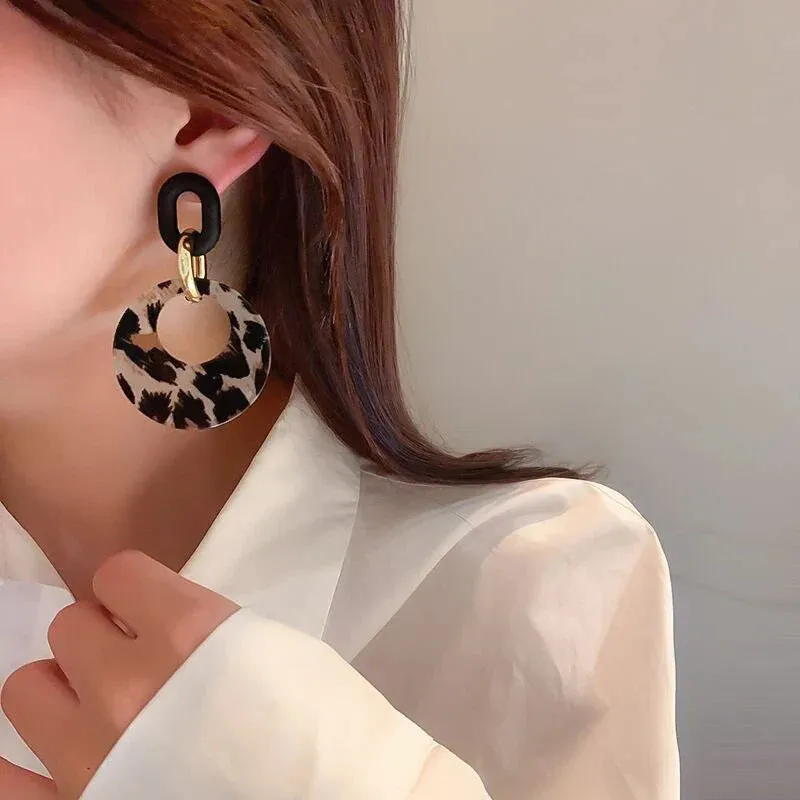 Acrylic Geometric Leopard Circle Dangle Drop Earrings Korean Statement Earring Girls