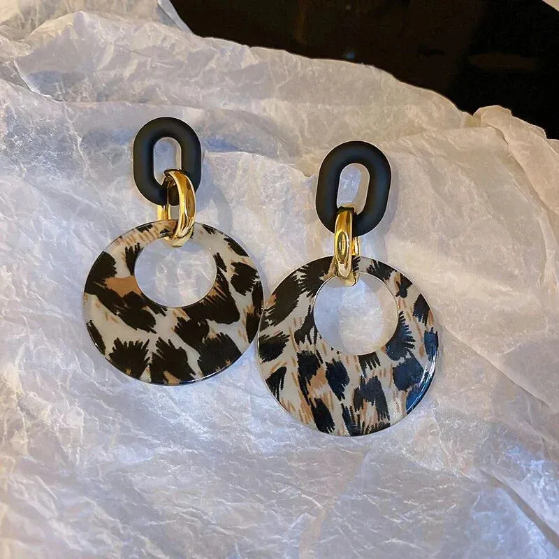 Acrylic Geometric Leopard Circle Dangle Drop Earrings Korean Statement Earring Girls