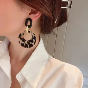 Acrylic Geometric Leopard Circle Dangle Drop Earrings Korean Statement Earring Girls