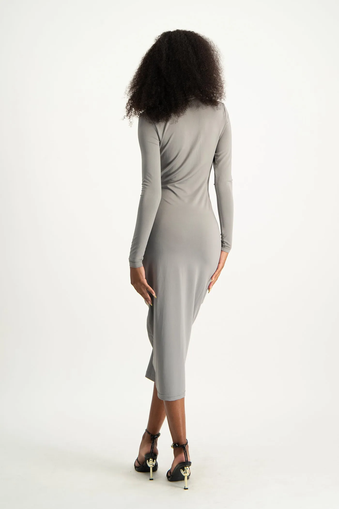 Alice Long Sleeve Ruched Dress - Grey