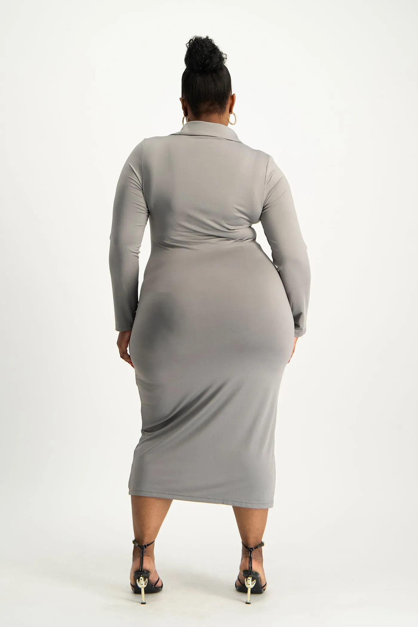 Alice Long Sleeve Ruched Dress - Grey