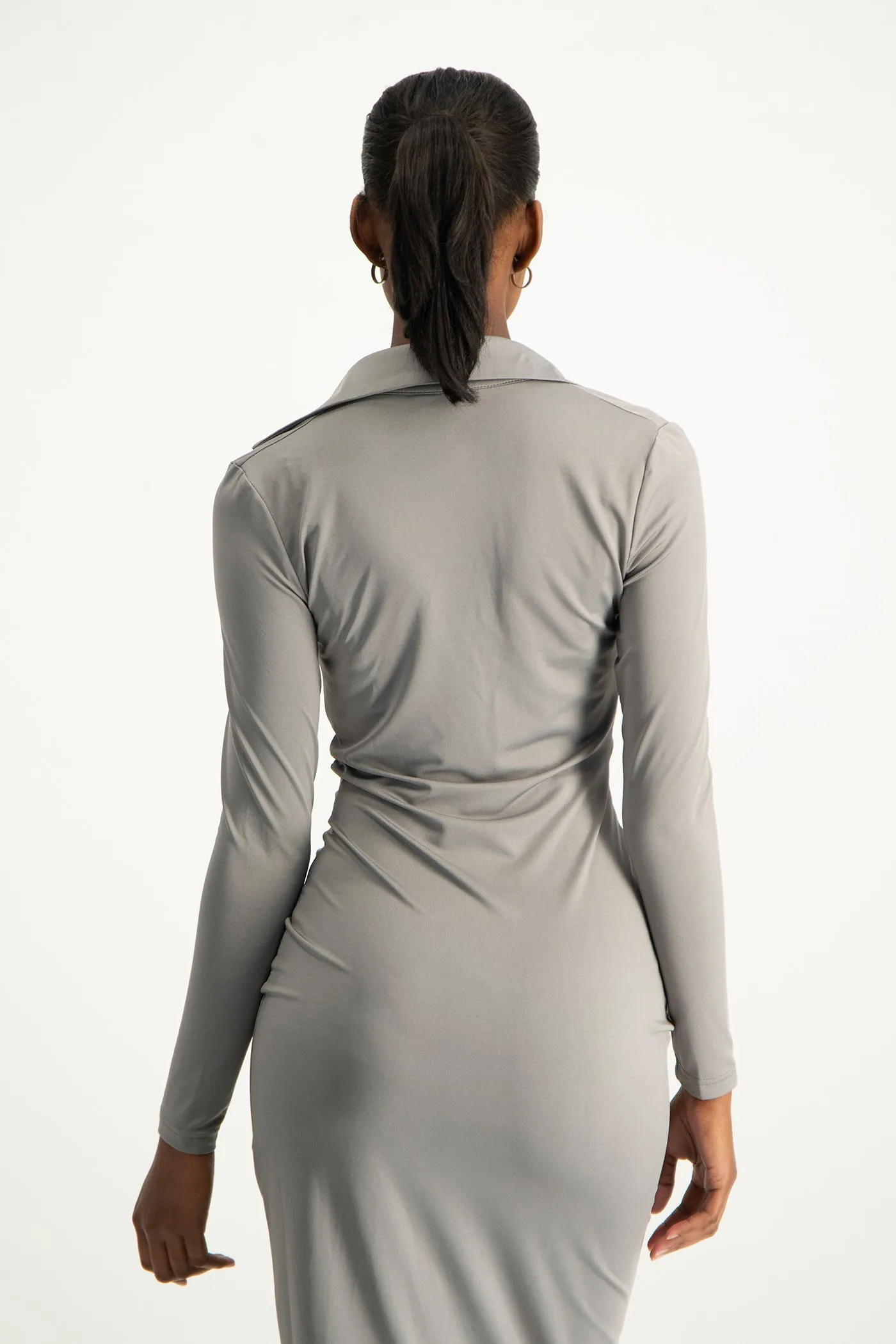 Alice Long Sleeve Ruched Dress - Grey