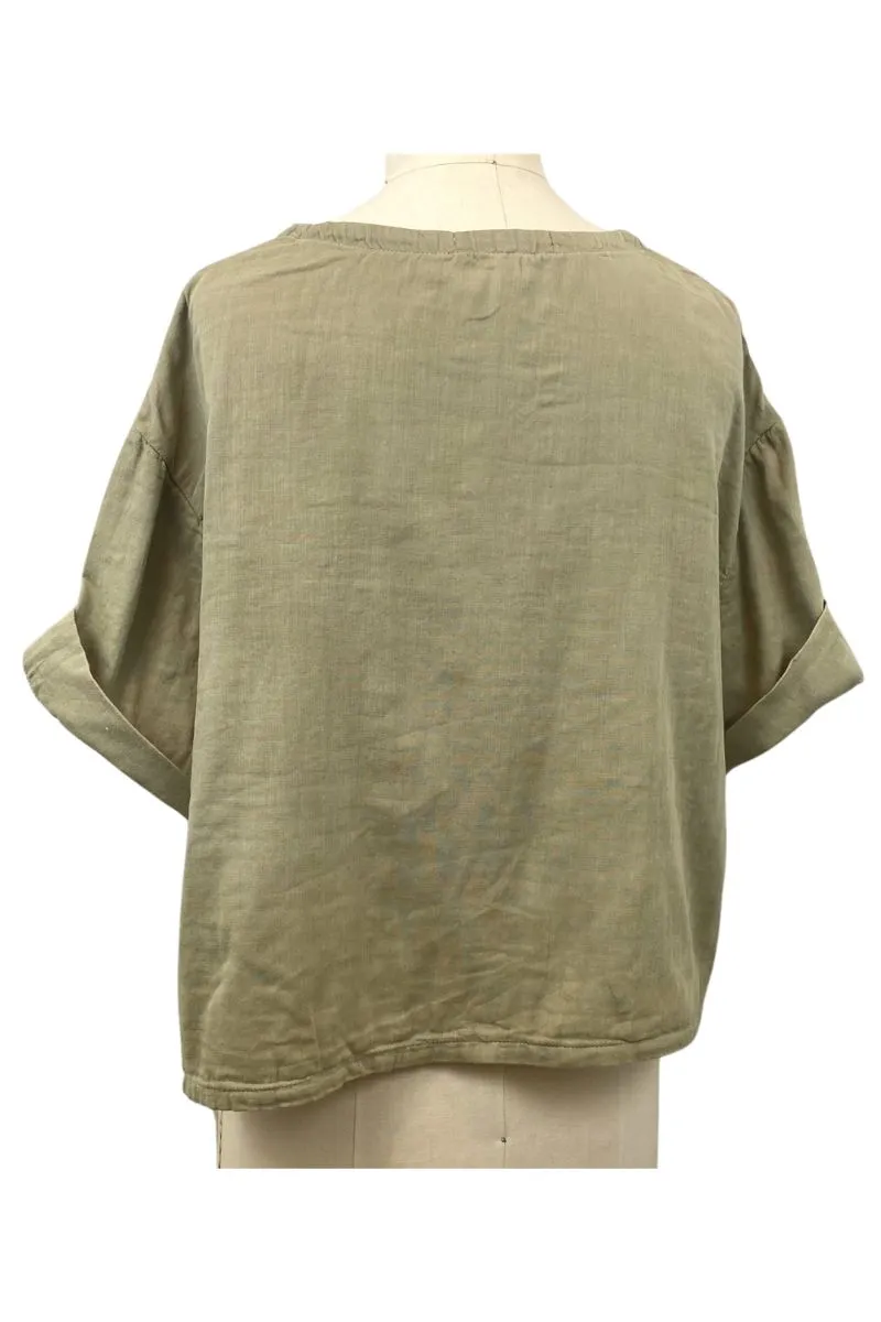 Allyn Boxy Tee Organic Cotton Double Gauze in Olive Green