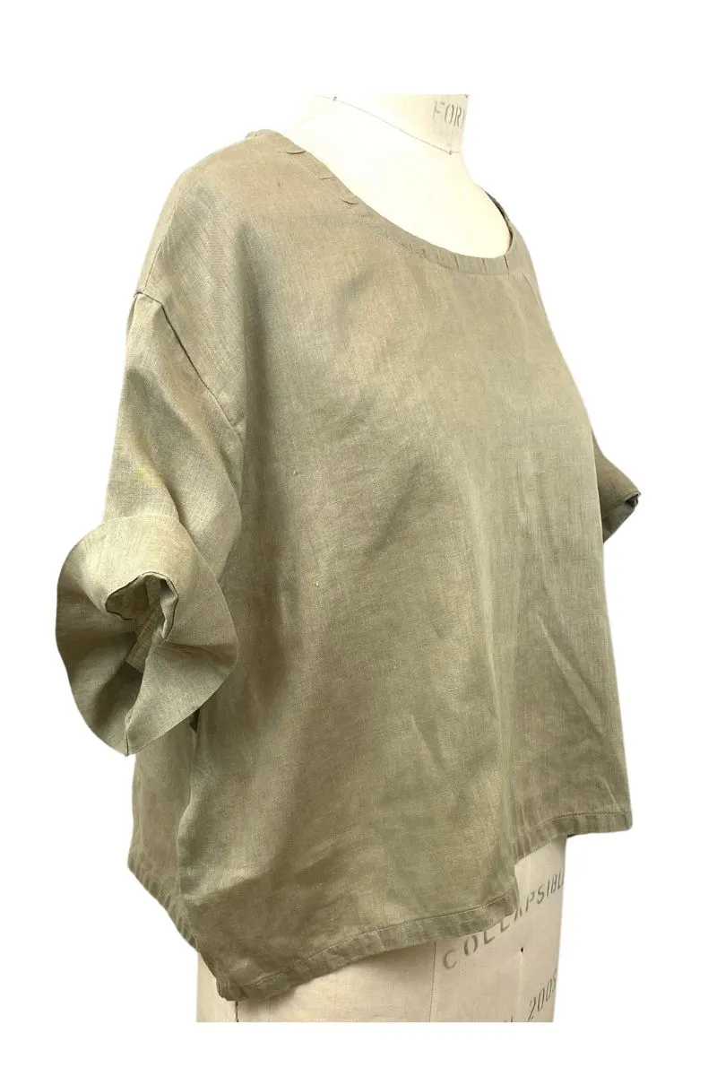 Allyn Boxy Tee Organic Linen in Olive Green