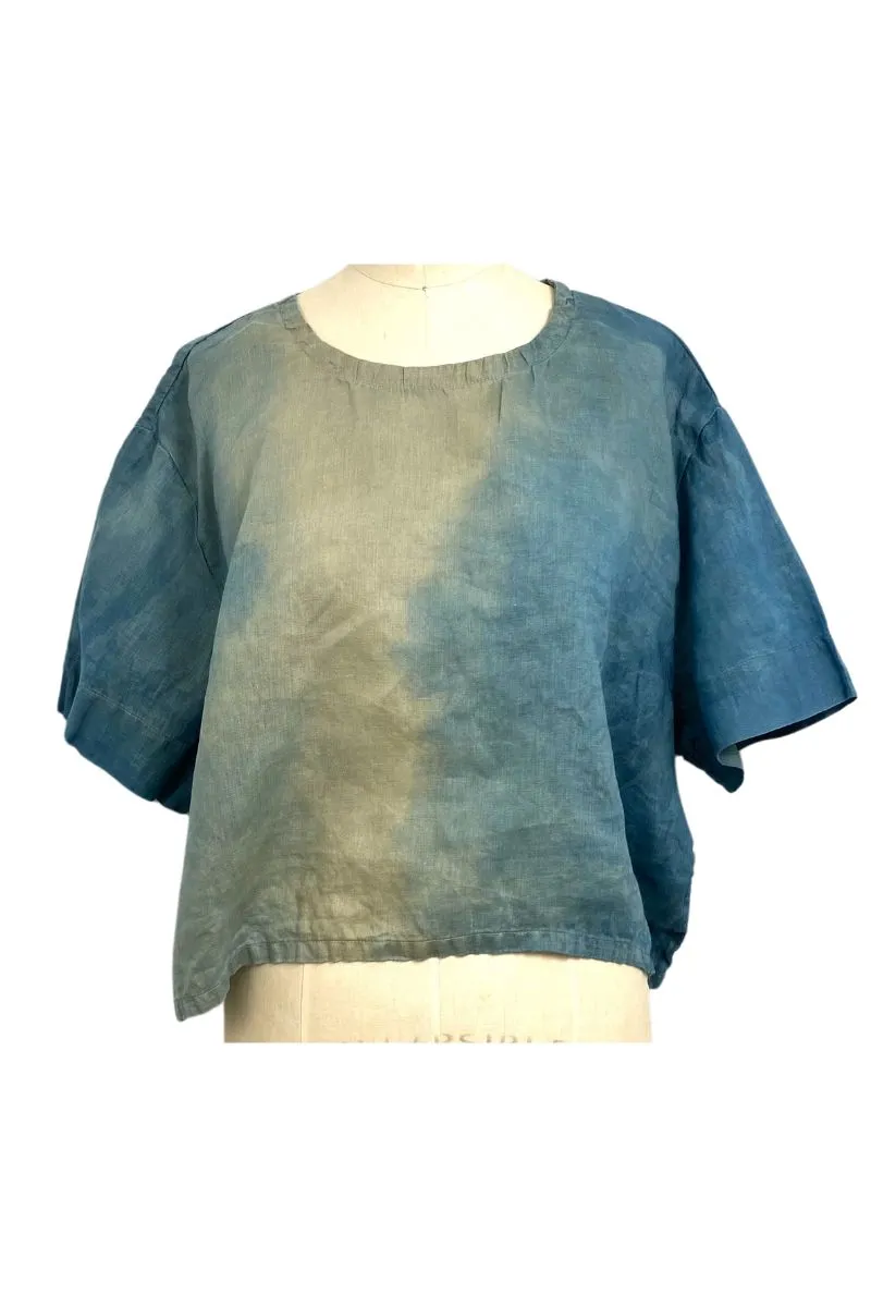 Allyn Boxy Tee Organic Linen in Teal Ombre