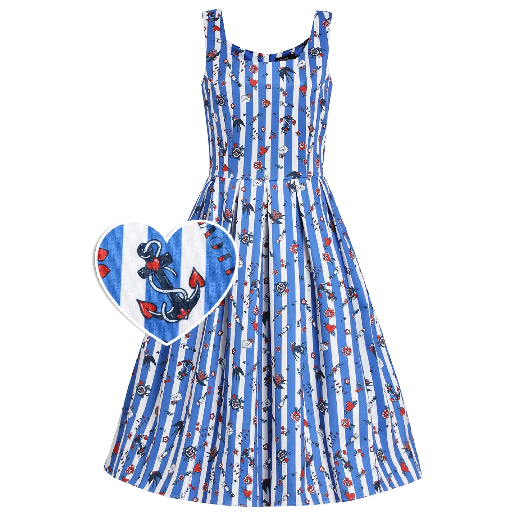 Amanda Swing Dress in Blue Striped Old-School Print