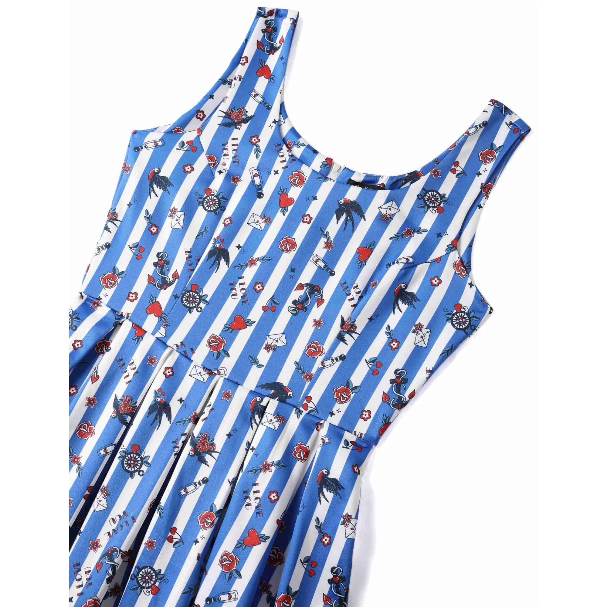 Amanda Swing Dress in Blue Striped Old-School Print