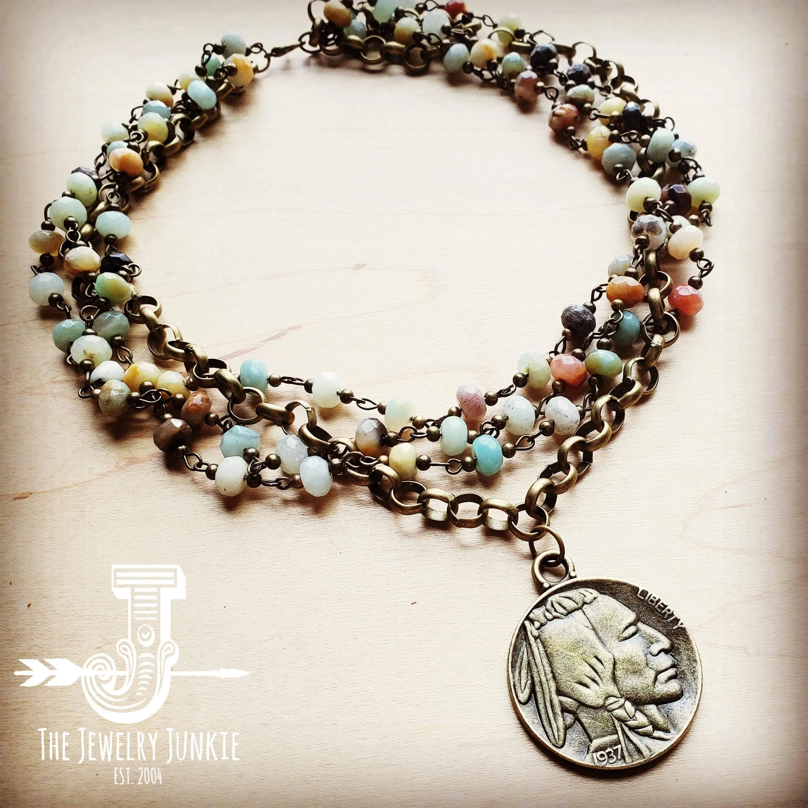 Amazonite Collar-Length Necklace with Indian Head Coin 252L