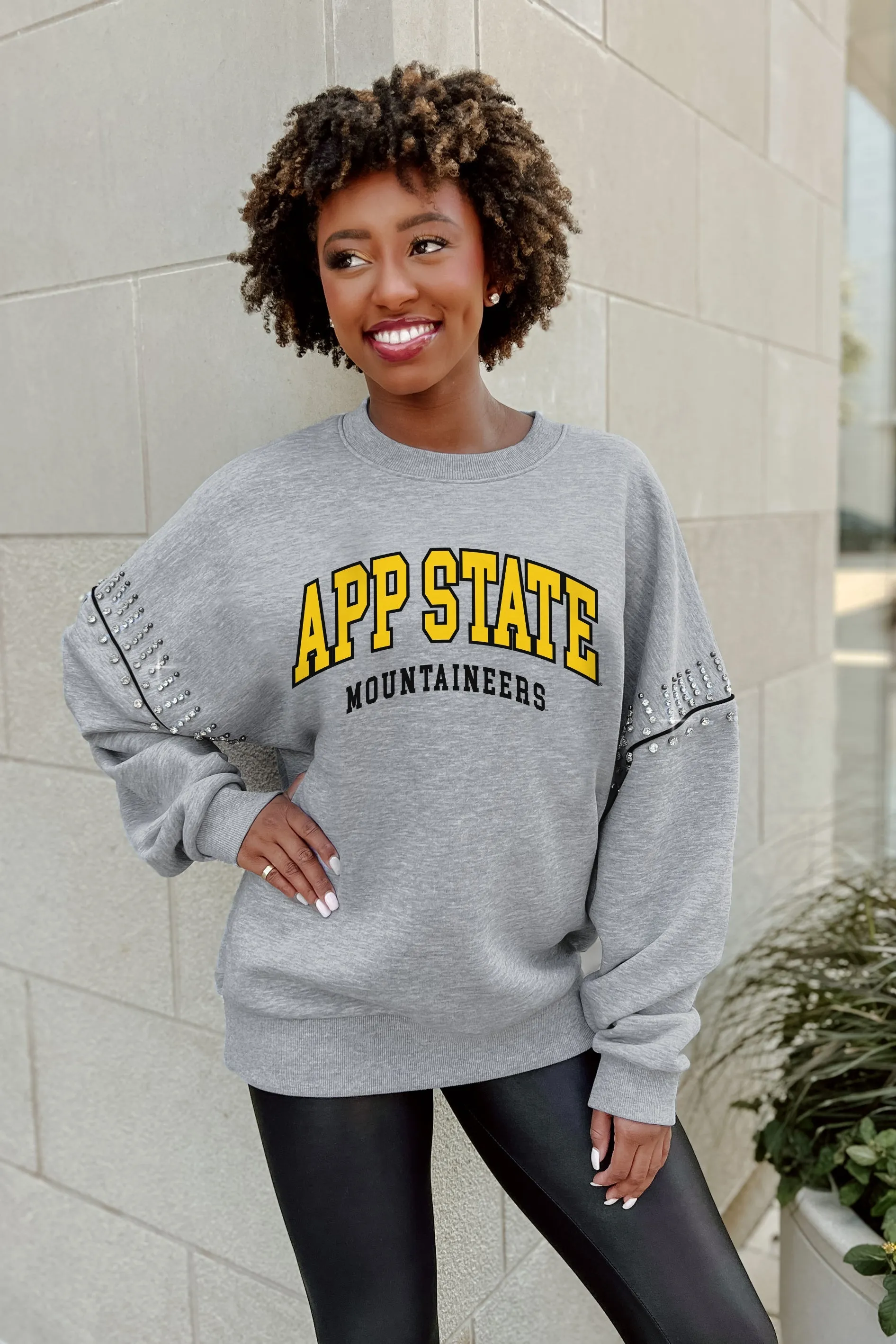 APPALACHIAN STATE MOUNTAINEERS COMPETITIVE EDGE JEWEL TRIM SLEEVE FLEECE PULLOVER