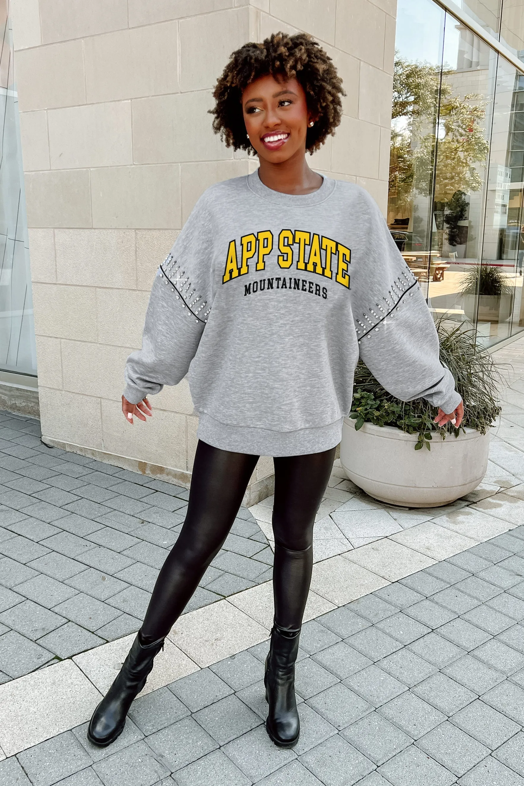 APPALACHIAN STATE MOUNTAINEERS COMPETITIVE EDGE JEWEL TRIM SLEEVE FLEECE PULLOVER