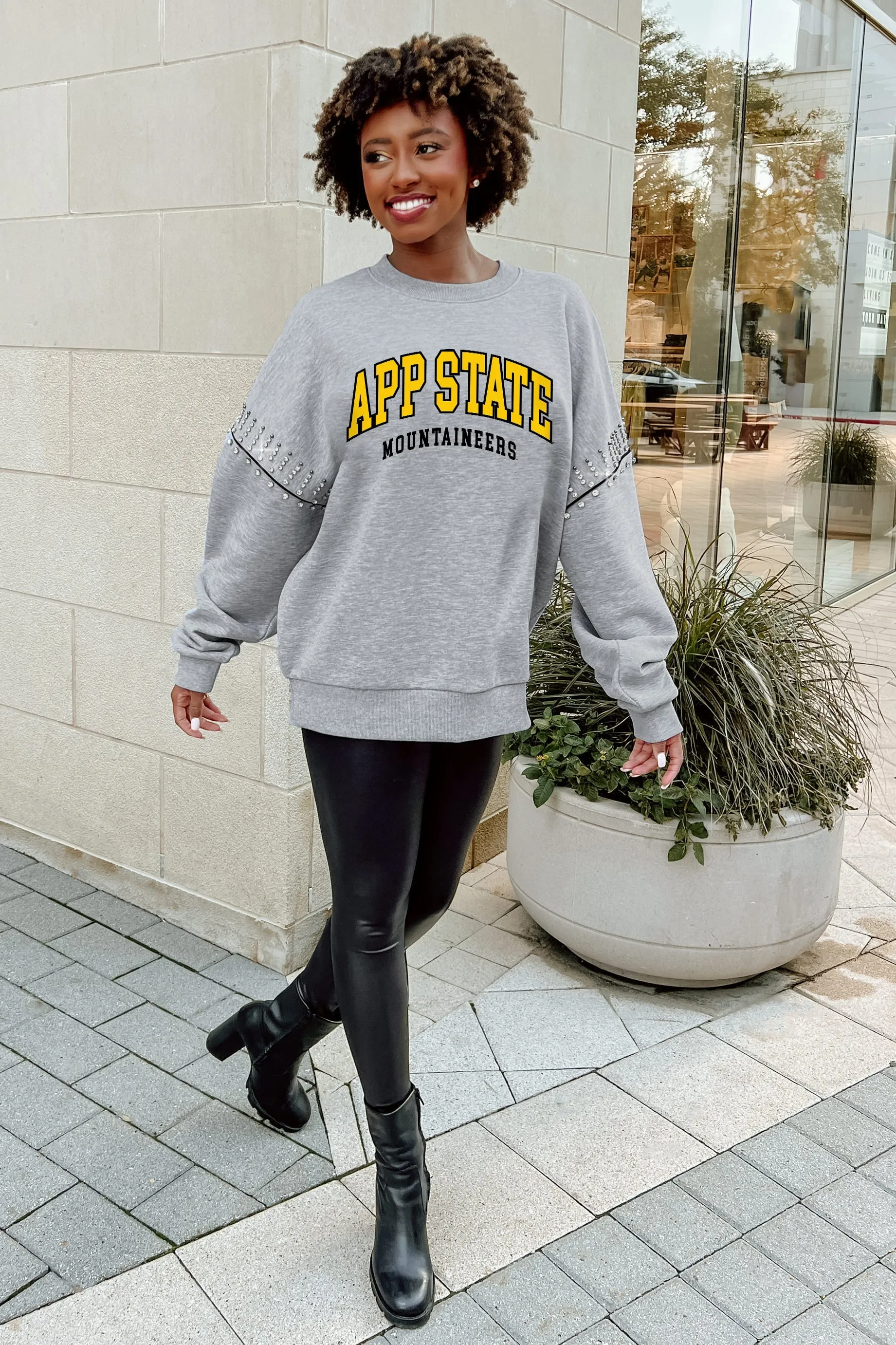 APPALACHIAN STATE MOUNTAINEERS COMPETITIVE EDGE JEWEL TRIM SLEEVE FLEECE PULLOVER