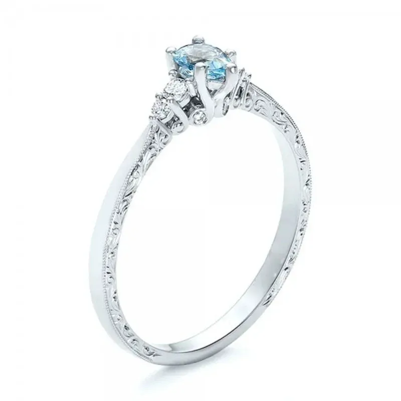 Aquamarine King Wedding Ladies Fashion Ring