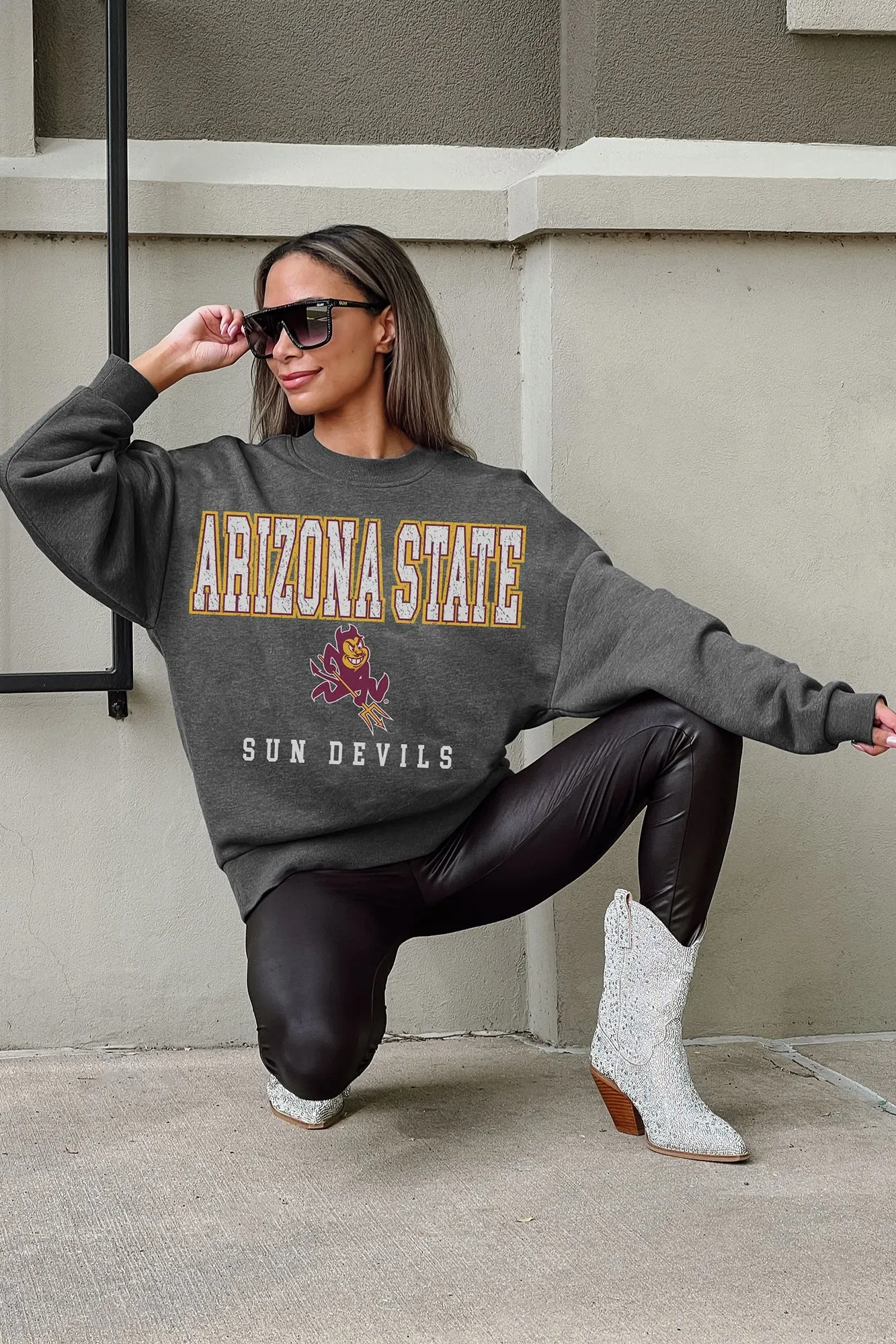 ARIZONA STATE SUN DEVILS EASY STREET PREMIUM FLEECE DROP SHOULDER CREWNECK PULLOVER