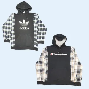 AW24 Reworked Flannel Sleeves Branded Hoodie