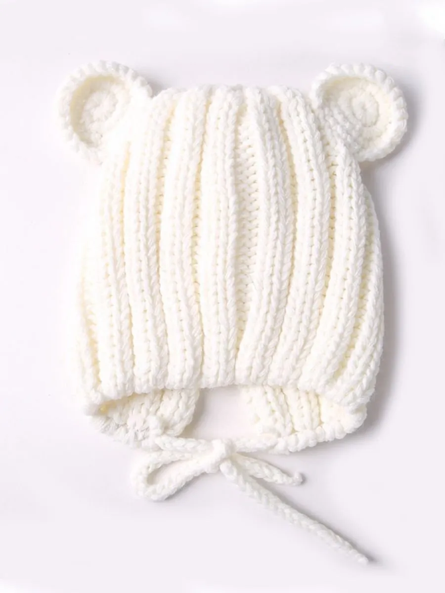 Baby Cute Bear Ear Pattern Crochet Earflap Hat