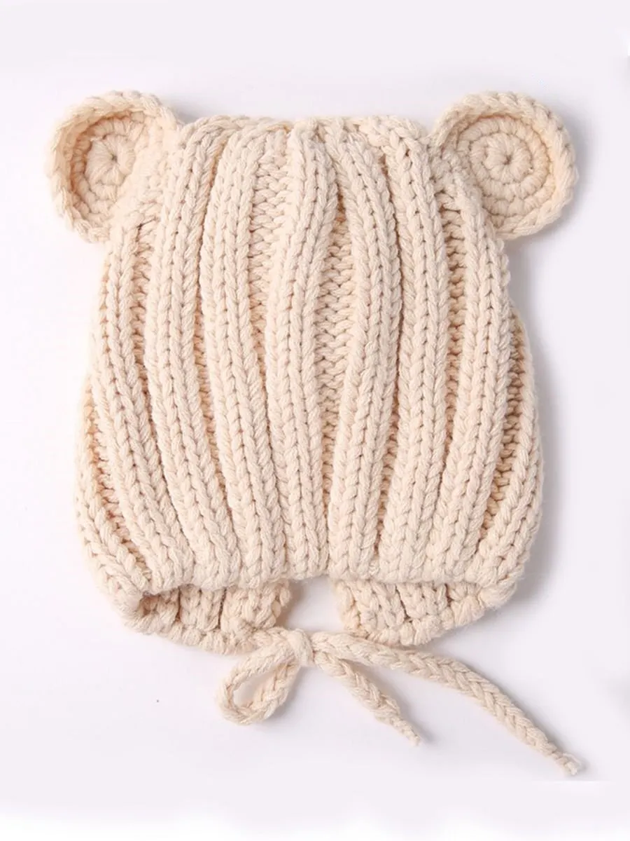 Baby Cute Bear Ear Pattern Crochet Earflap Hat