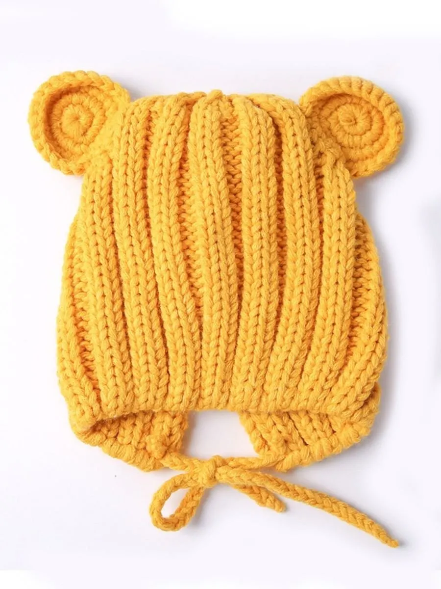 Baby Cute Bear Ear Pattern Crochet Earflap Hat