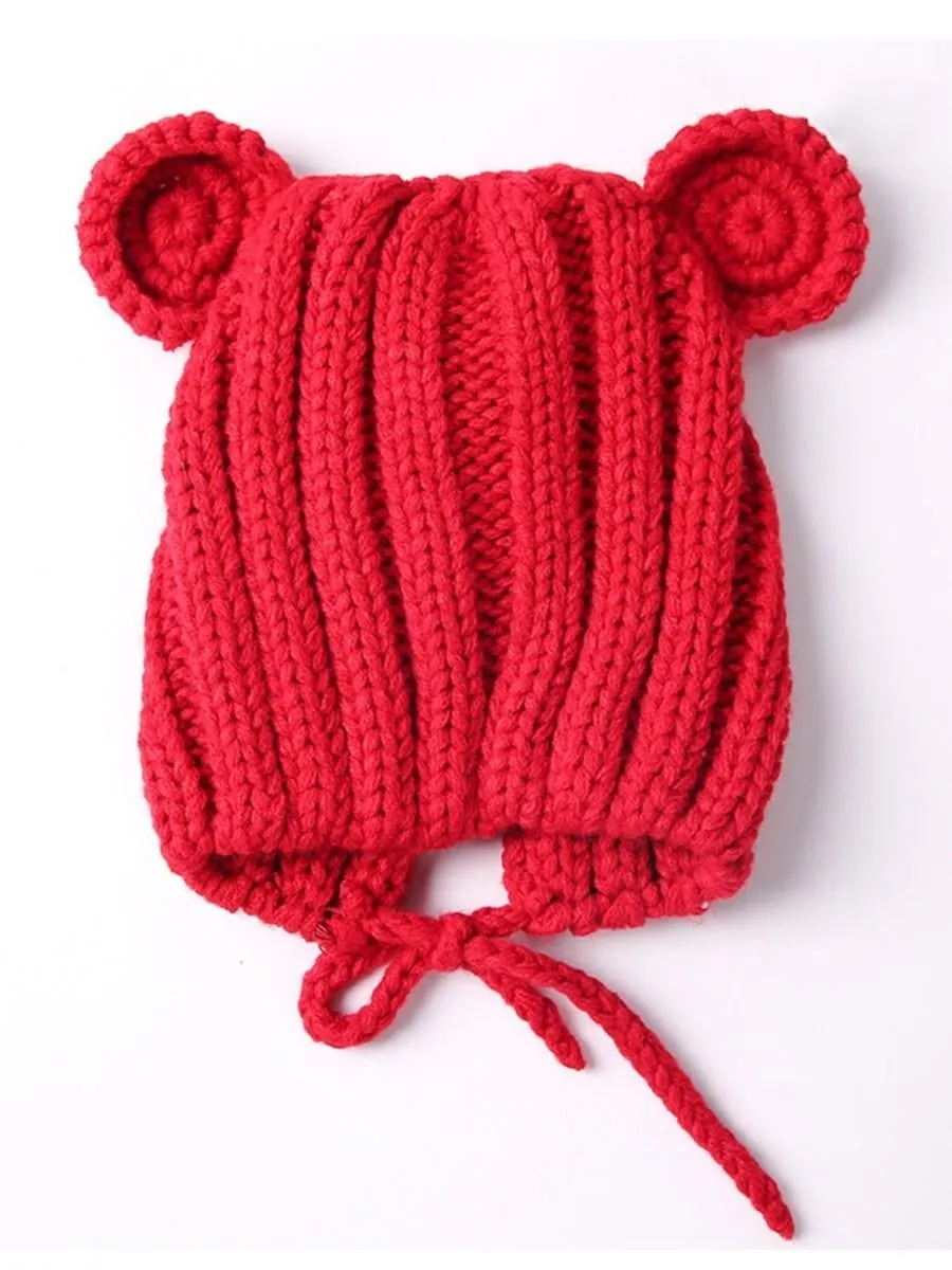 Baby Cute Bear Ear Pattern Crochet Earflap Hat