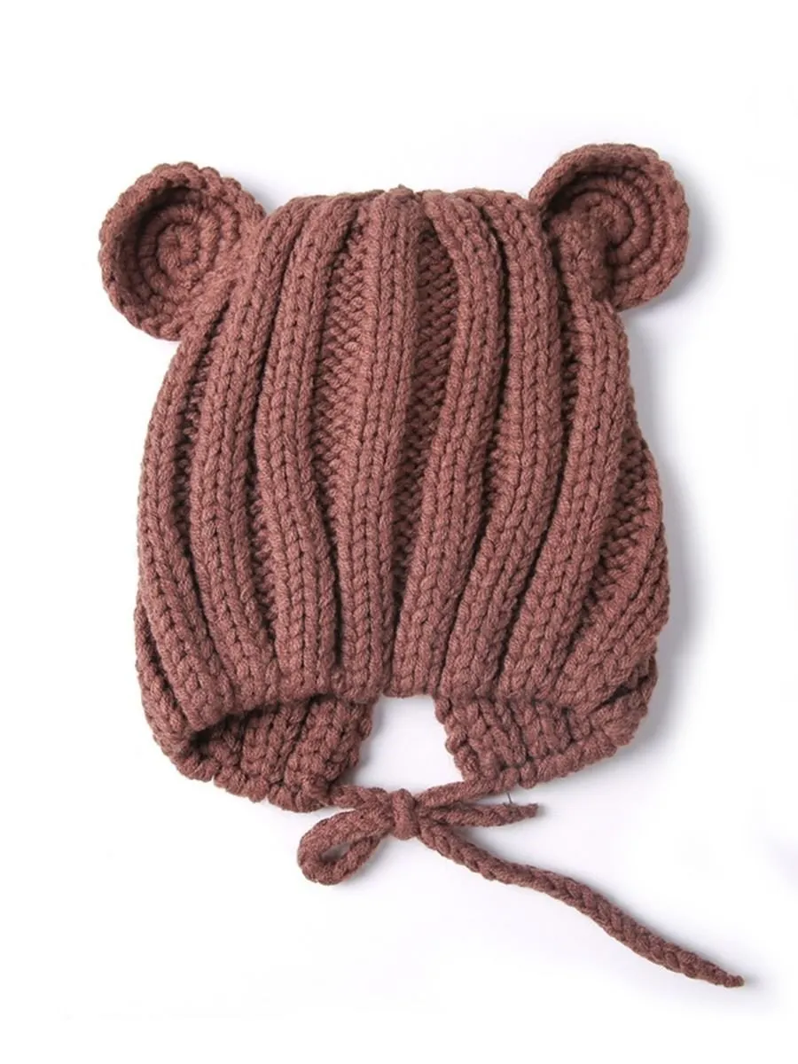 Baby Cute Bear Ear Pattern Crochet Earflap Hat