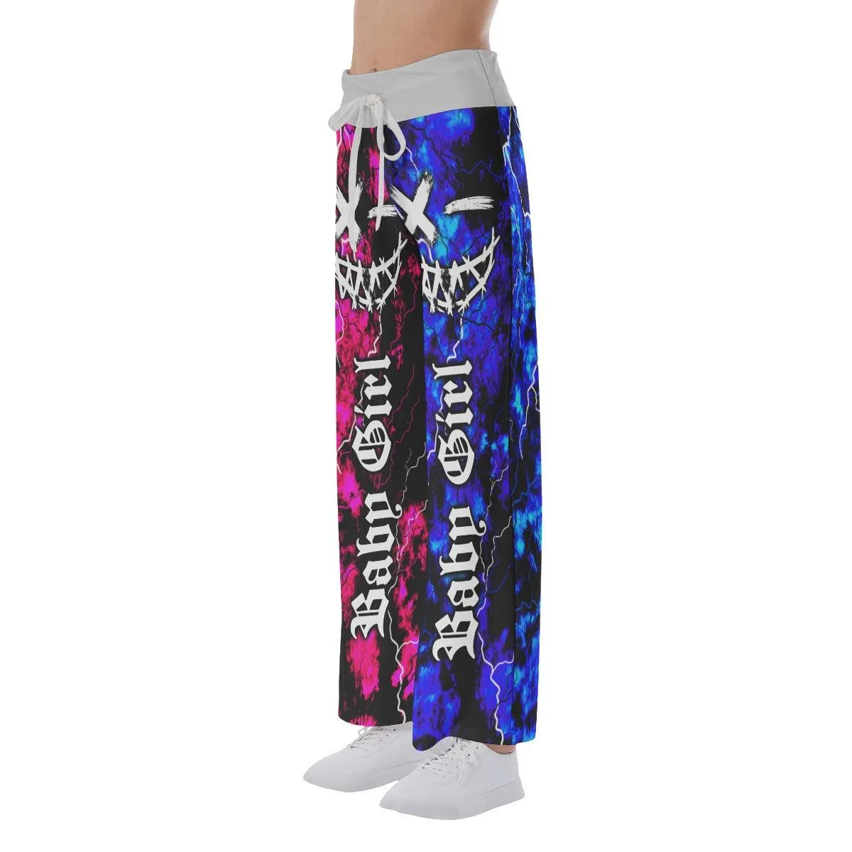 Baby Girl Face Smile Half Blue Pink High-waisted Wide Leg Pants