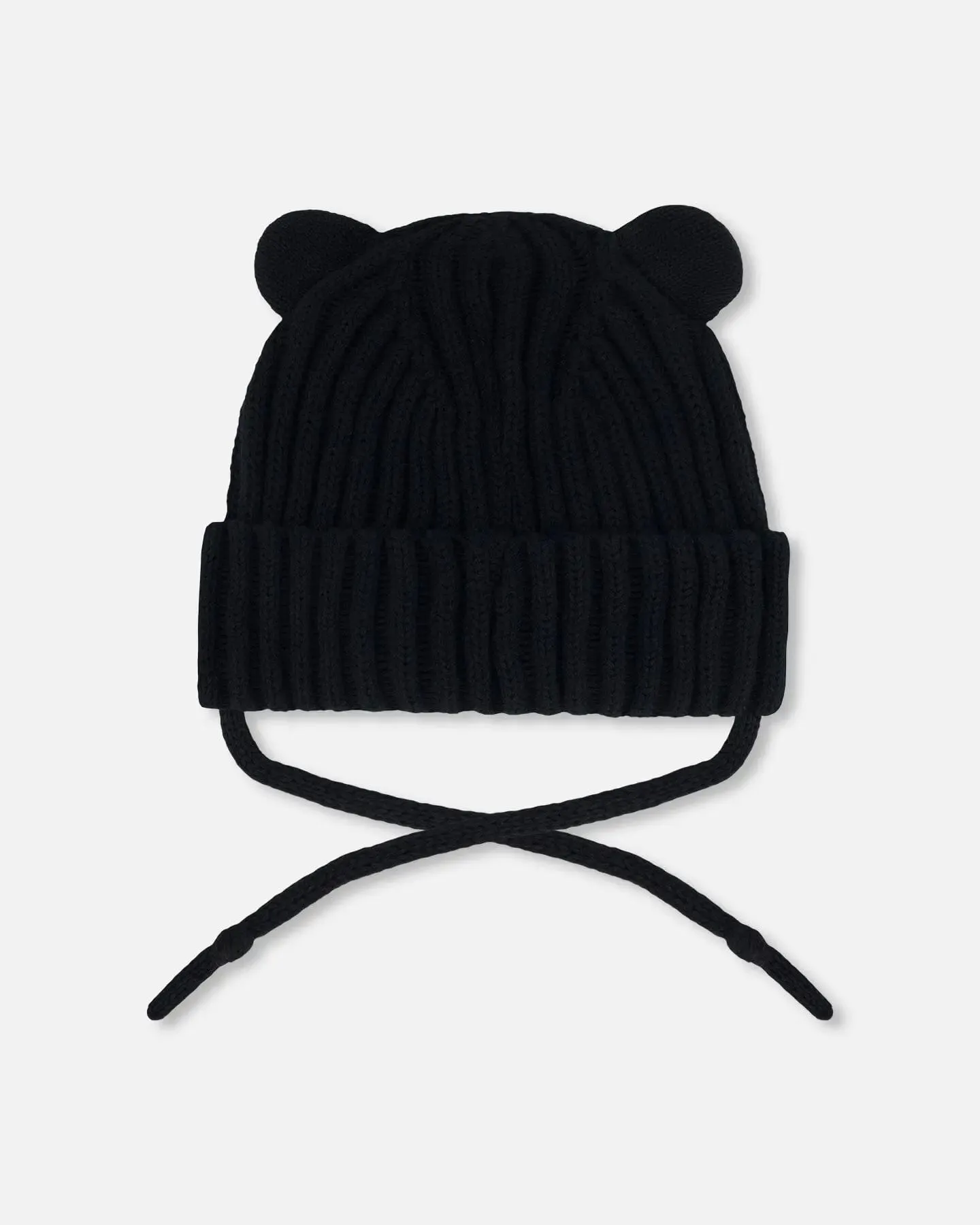 Baby Knit Hat With Strings Black