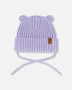 Baby Knit Hat With Strings Lilac