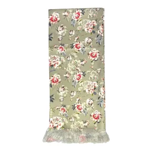 Basil Green Floral Printed Scarf With Pocket Square