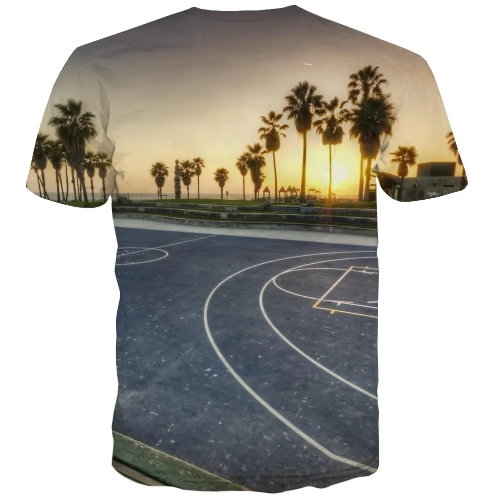 Basketball T shirts Men Night View Tshirts Casual Galaxy Tshirts Cool City Tshirt Printed