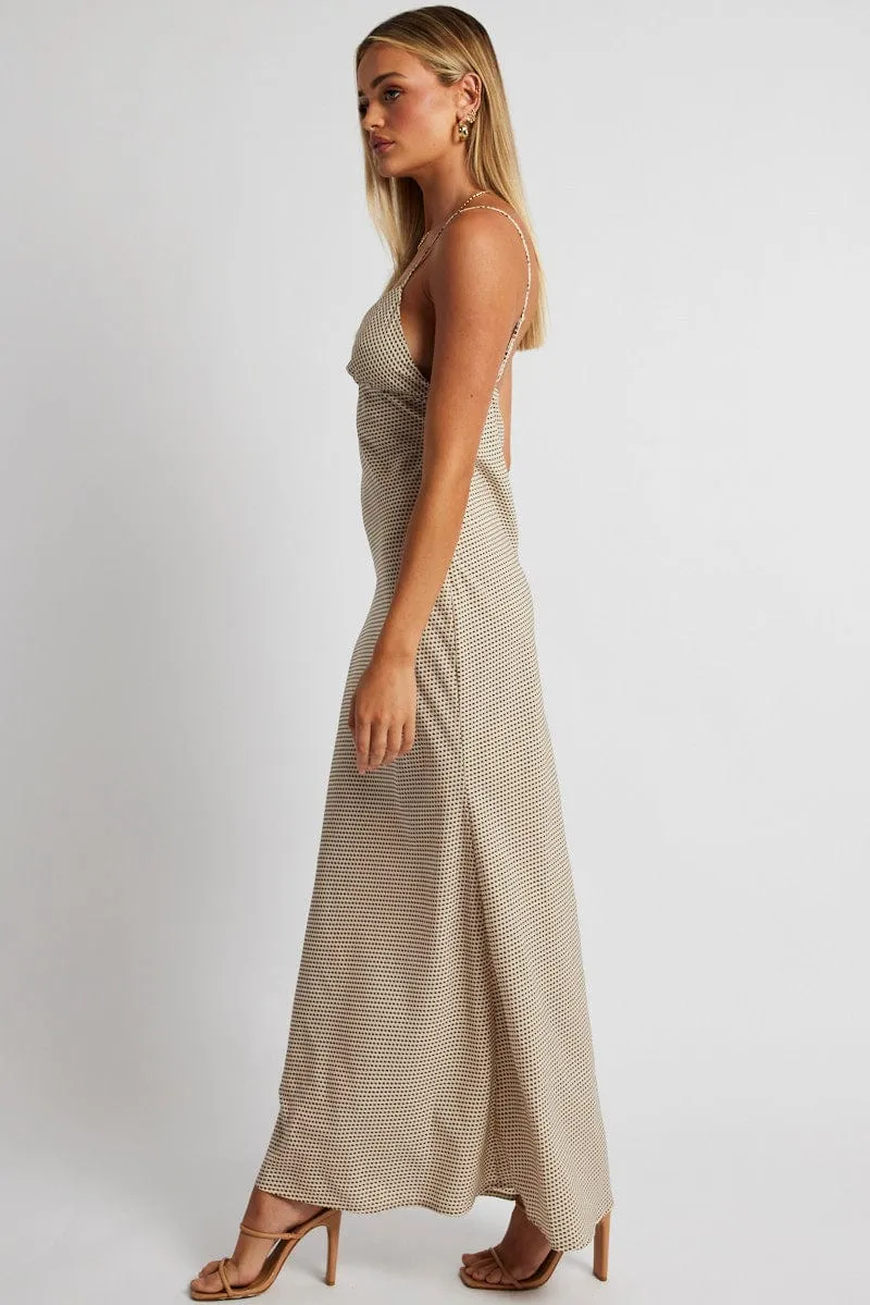 Beige Geo Maxi Dress Strappy