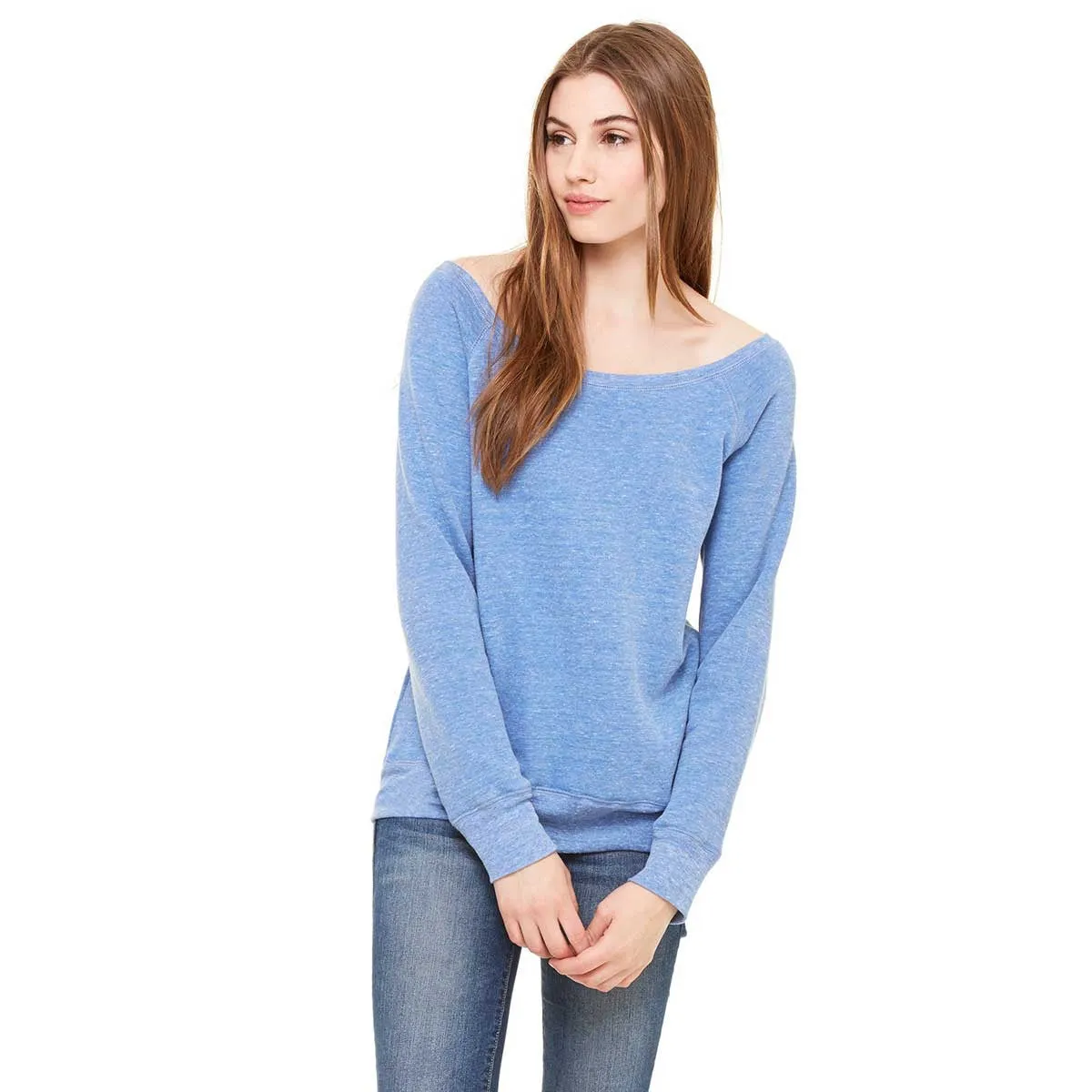 Bella   Canvas Women's Blue Triblend Wide Neck Sweatshirt