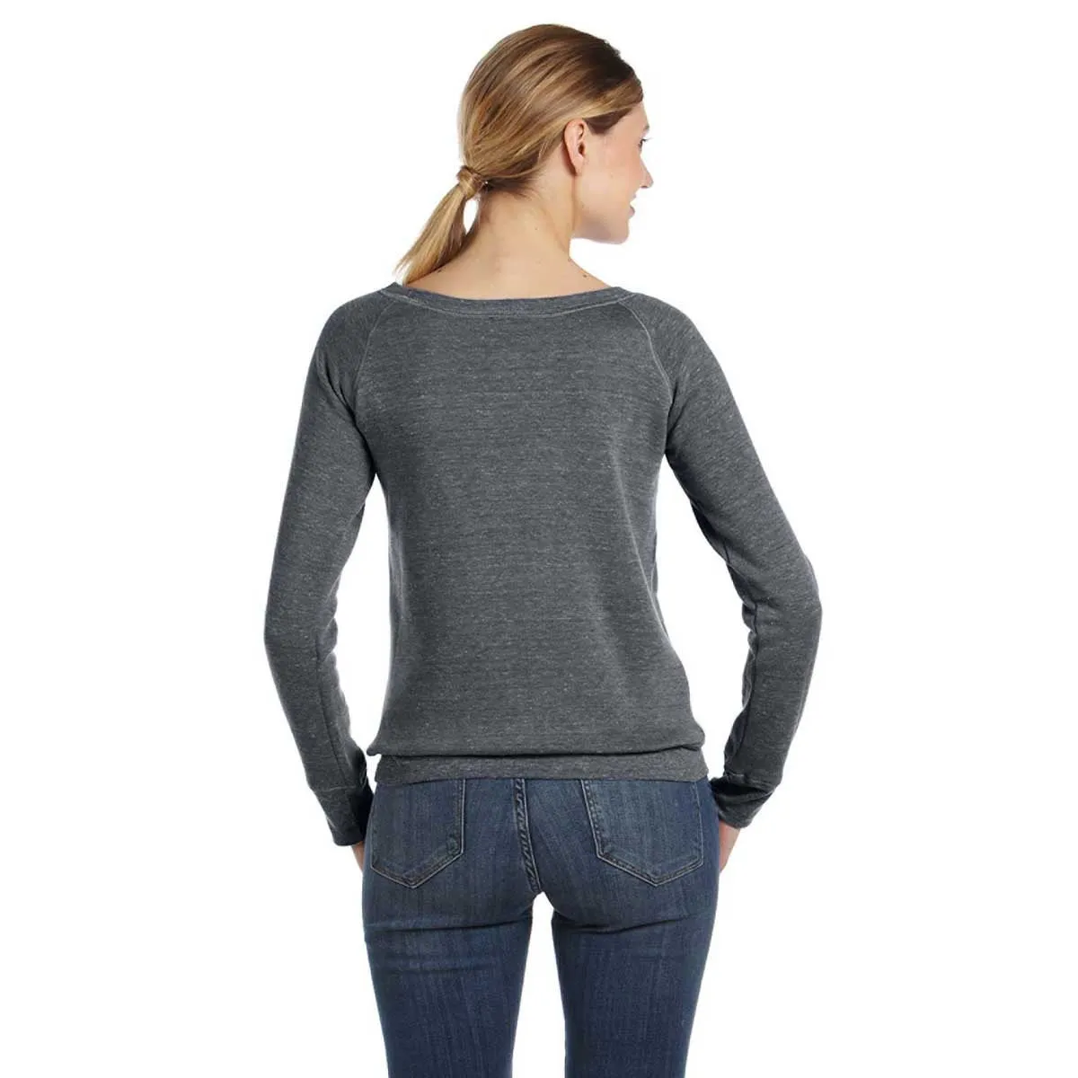 Bella   Canvas Women's Dark Grey Marble Fleece Wide Neck Sweatshirt