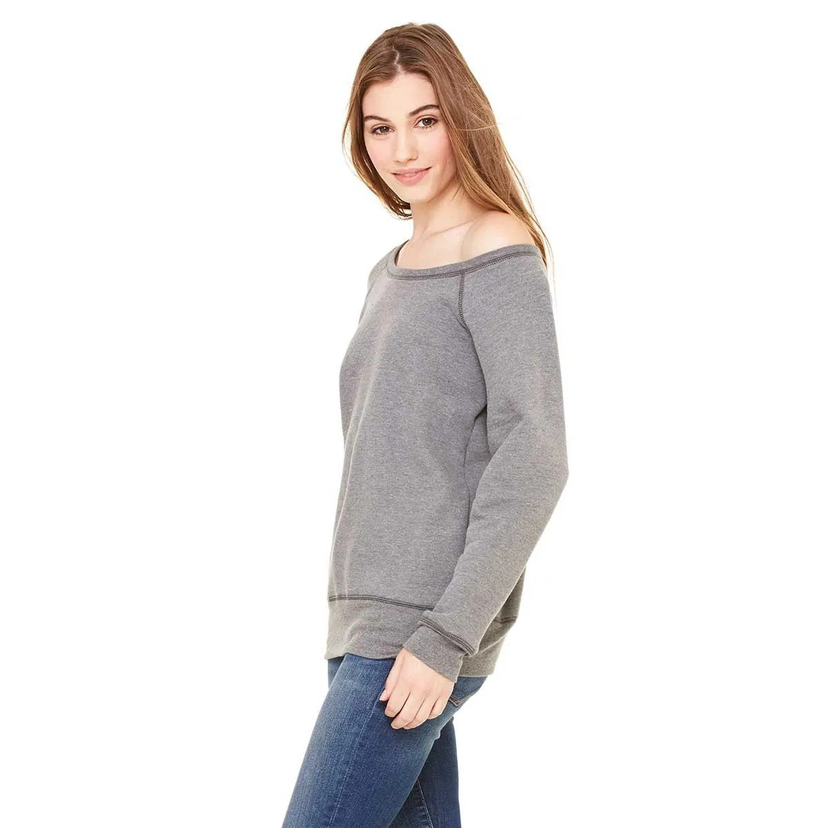 Bella   Canvas Women's Deep Heather Wide Neck Sweatshirt