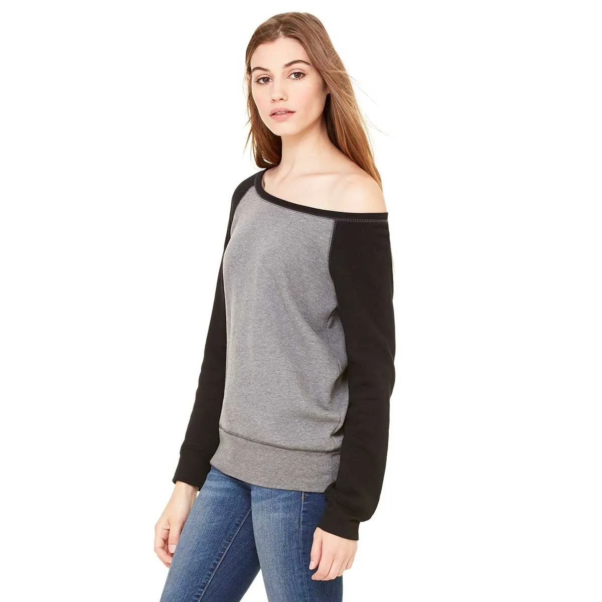 Bella   Canvas Women's Deep Heather/Black Wide Neck Sweatshirt