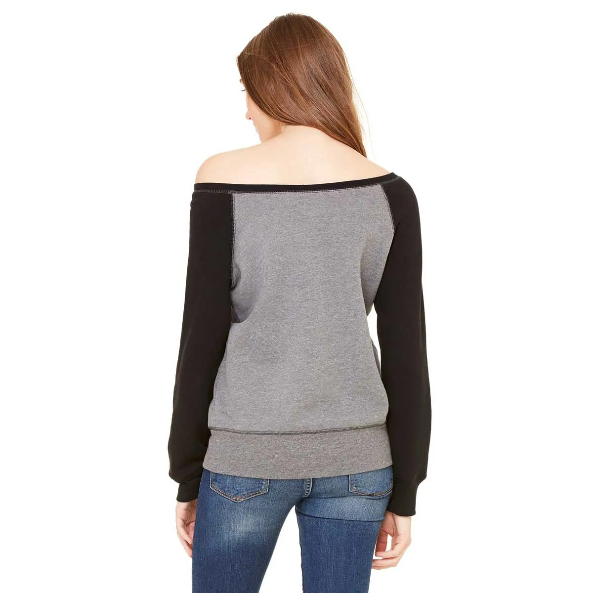 Bella   Canvas Women's Deep Heather/Black Wide Neck Sweatshirt