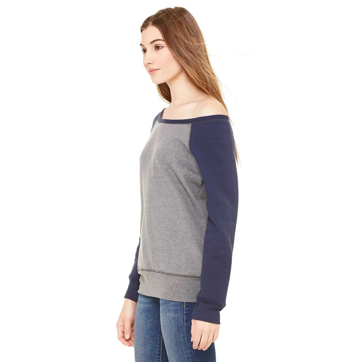 Bella   Canvas Women's Deep Heather/Navy Wide Neck Sweatshirt