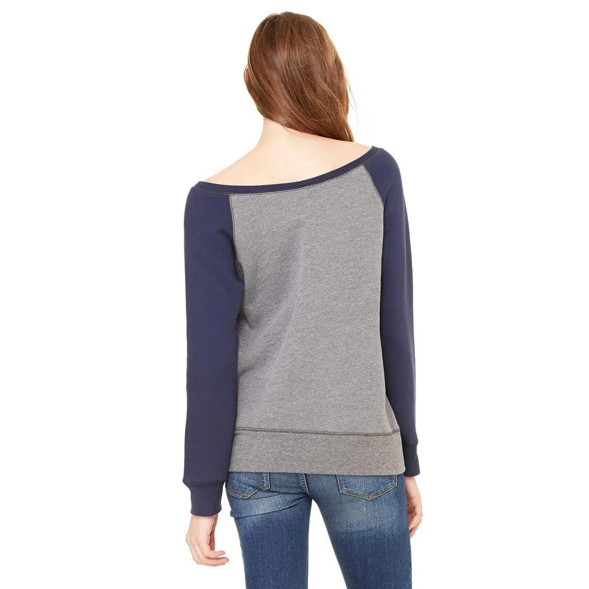 Bella   Canvas Women's Deep Heather/Navy Wide Neck Sweatshirt