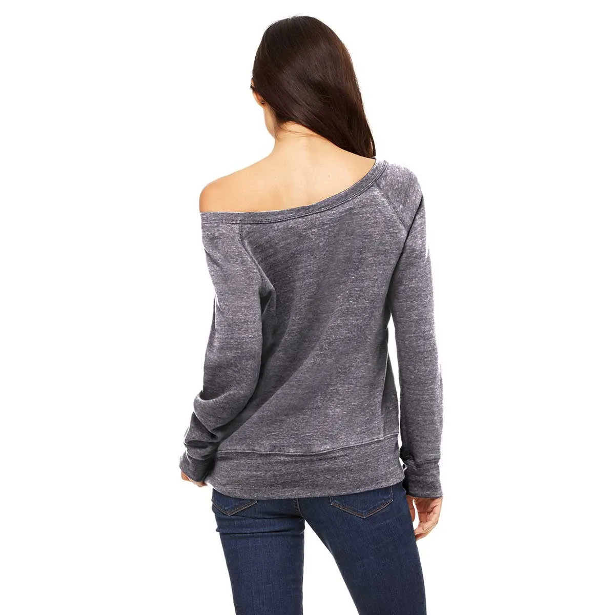 Bella   Canvas Women's Grey Acid Fleece Wide Neck Sweatshirt