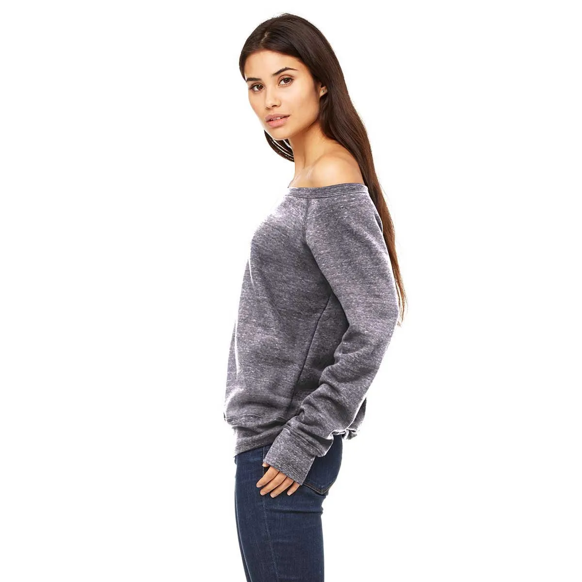 Bella   Canvas Women's Grey Acid Fleece Wide Neck Sweatshirt