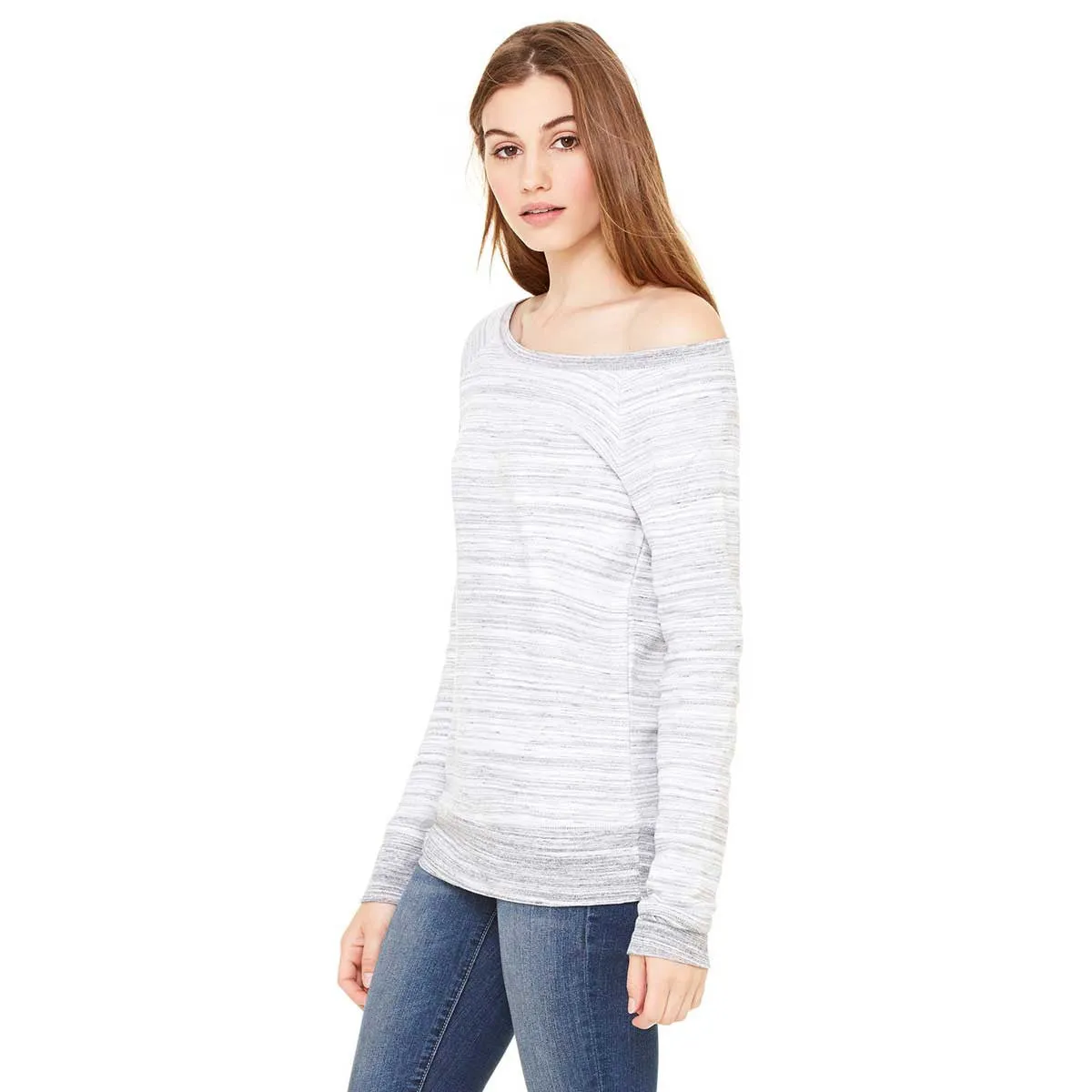 Bella   Canvas Women's Light Grey Marble Wide Neck Sweatshirt