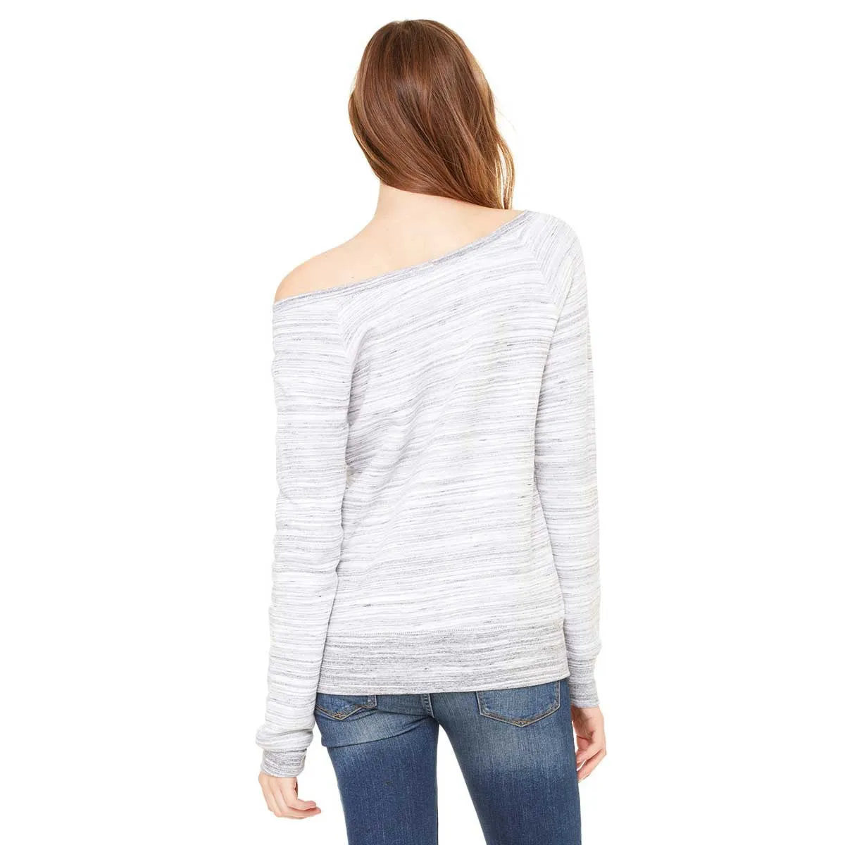 Bella   Canvas Women's Light Grey Marble Wide Neck Sweatshirt