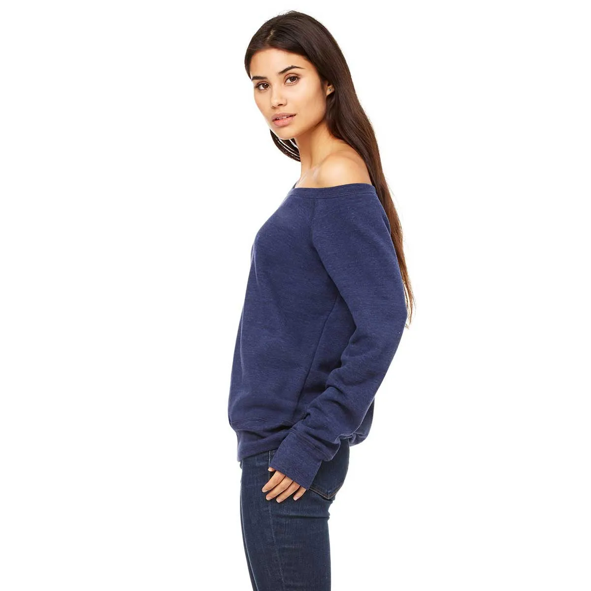 Bella   Canvas Women's Navy Triblend Wide Neck Sweatshirt