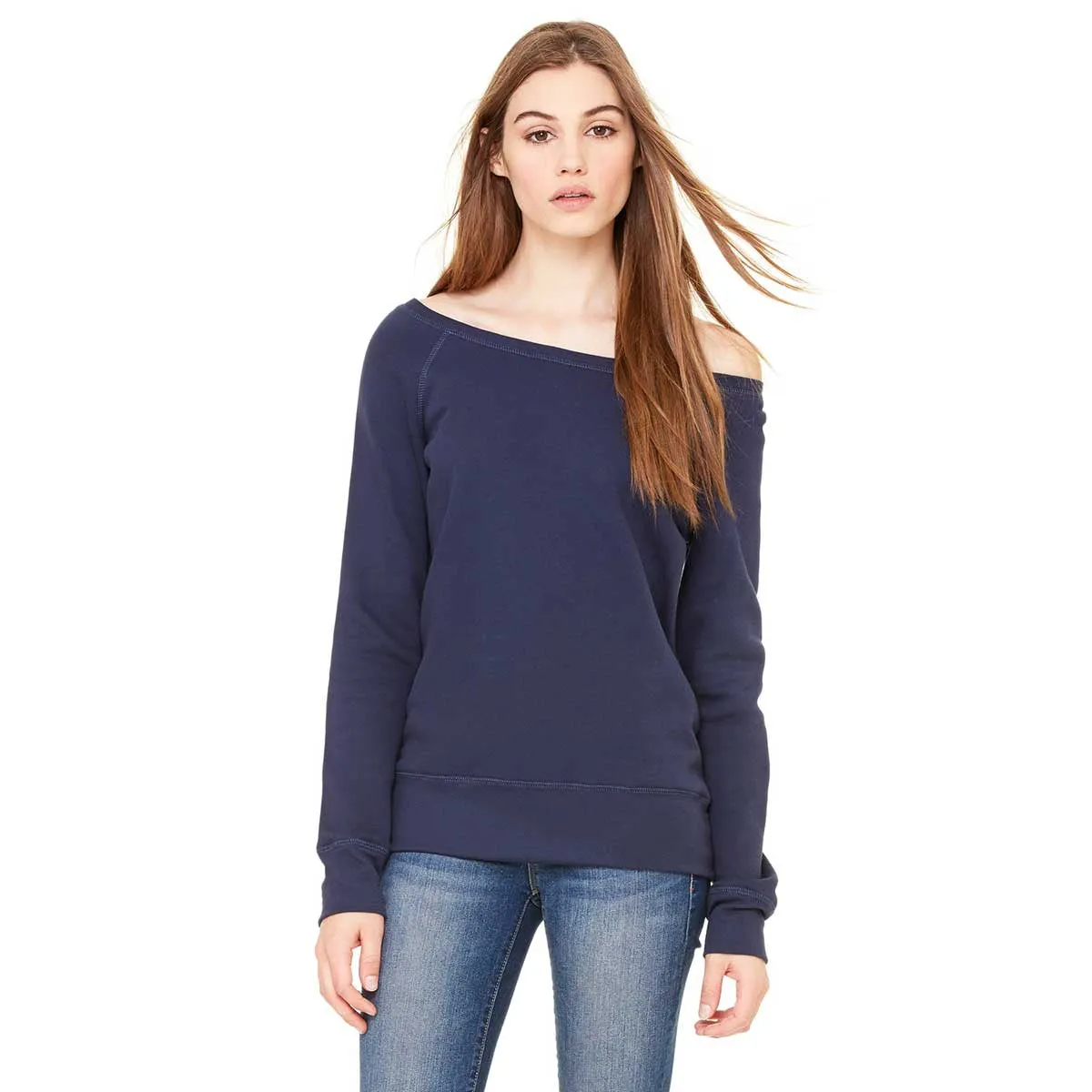 Bella   Canvas Women's Navy Wide Neck Sweatshirt